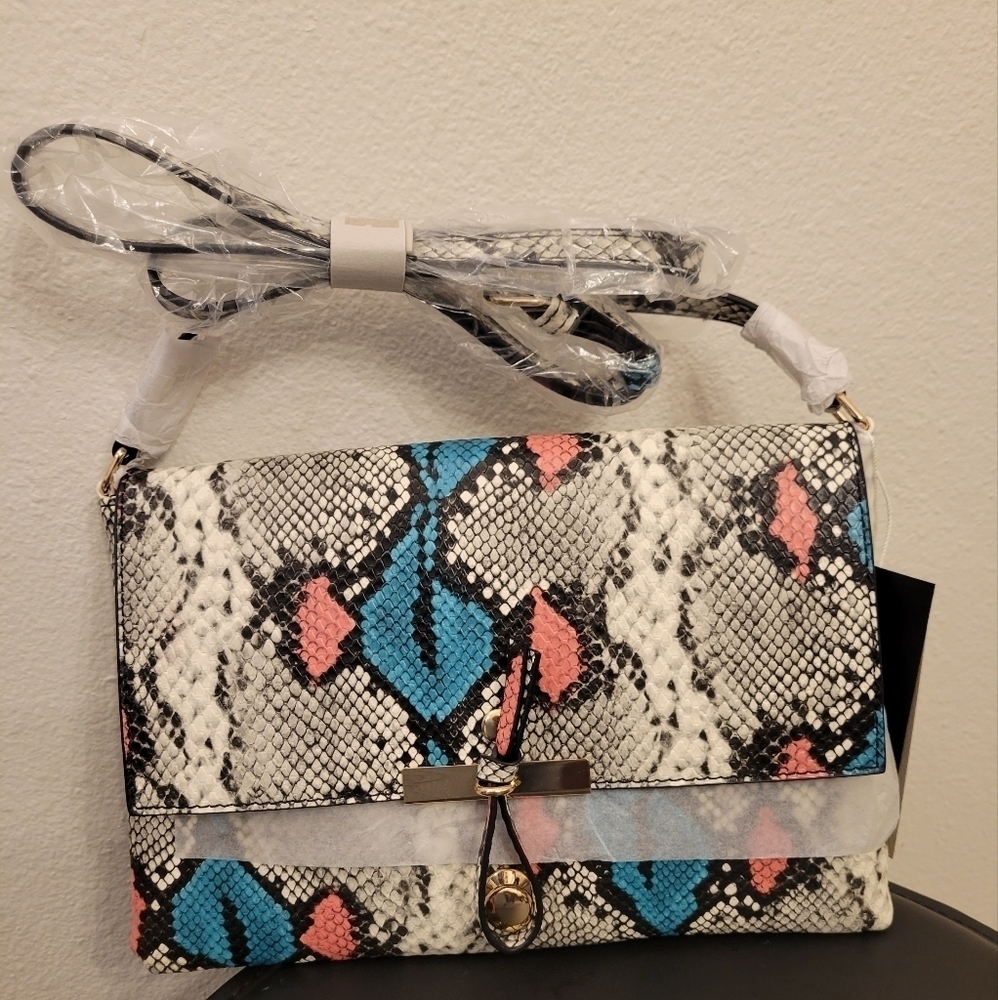 Le Miel Vegan Cross Body Purse Snakeskin Colorful NWT